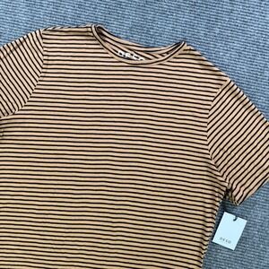 NEW DESO Loon Stripe Tee Men XL Tan Black Organic Cotton USA Made Casual Comfort